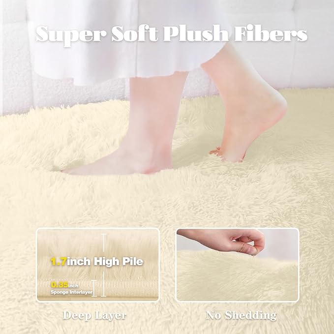5x7 Area Rug for Living Room: Fluffy Shag Soft Washable Rugs Fuzzy Plush Indoor Carpet for Bedroom Nursery Playroom Dorm Kids Girls Boys Room (Cream White, 5'x7')