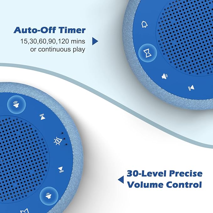 Buffbee Sound Machine & Alarm Clock 2-in-1, 0-100% Clock Face Brightness, Bottom Colored Light, Sleep Timer, Precise 30-Level Volume Control White Noise Machine - Twilight