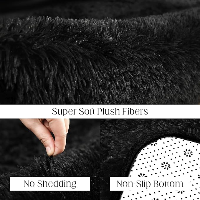 Black Area Rug - 9x12, Soft Plush for Living Room, Bedroom & Nursery, Non-Slip Indoor Carpet for Study, Kids Room Decor