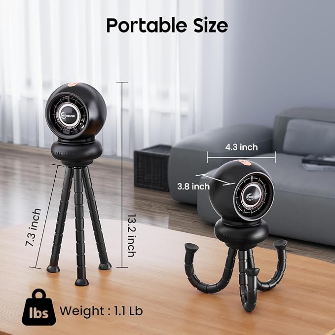 Stroller Fan, Battery Operated Baby Stroller Fans, 8000mAh Rechargeable Fans, 75° Auto Oscillation Portable Fan, 5-12H Runtime, 4 Speeds Wind, Detachable Base & LED Display