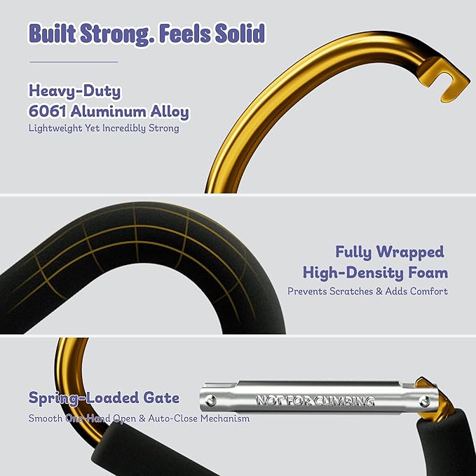 sprookber 6.7 Inch Large Stroller Hooks for Diaper Bags & Purses, Heavy Duty Mommy Hooks for Shopping, Grocery, Backpack – Baby Stroller Accessories, Set of 2 (Gold)