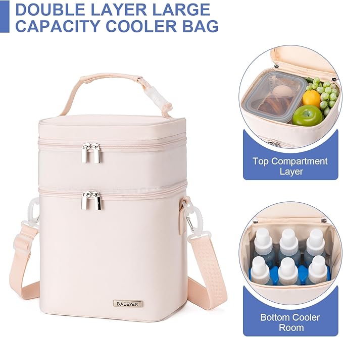 Breastmilk Cooler Bag with Ice Pack Fits 6 Baby Bottles Up to 9 Ounce