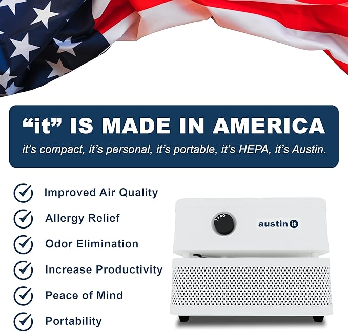 Austin Air it Personal Air Purifier - Sleek Allergy Air Purifier for Office & Room - Capturesf Particles Bedroom Purifier Air Filter - Stylish Tabletop Purifier for Dust, Model C100C1