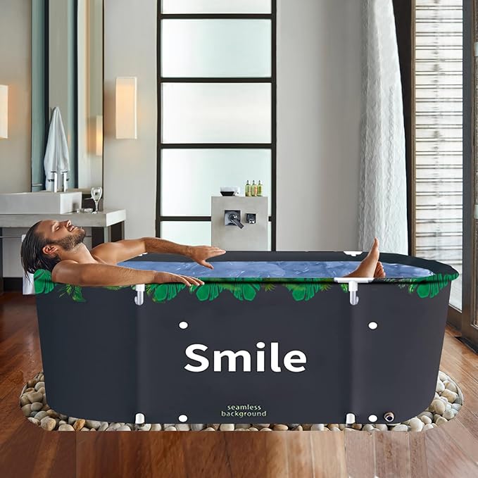 BESTHLS Portable Bathtub for Adult, Foldable Bathtub Folding Soaking Bath Tub,Eco-Friendly Bathing Tub for Shower Stall (Large, Green)