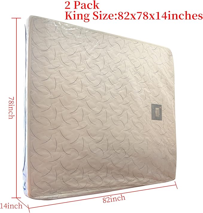 2 Pack King Mattress Bags for Moving and Storage-5 Mil Zipper Plastic Waterproof Mattress Storage Bags