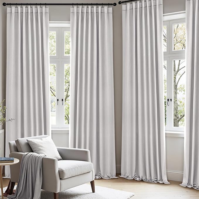 ANRODUO Back Tab Blackout Curtains for Bedroom Living Room, Rod Pocket Pinch Pleated Thermal Insulated Room Darkening Curtains 54 Inches Long 2 Panels, Greyish White, 42 x 54 Inch