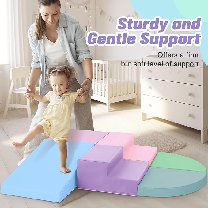 6-Piece Foam Climbing Blocks for Toddlers: Colorful Climbing Gym PU Leather Baby Foam Building Blocks Indoor Toy