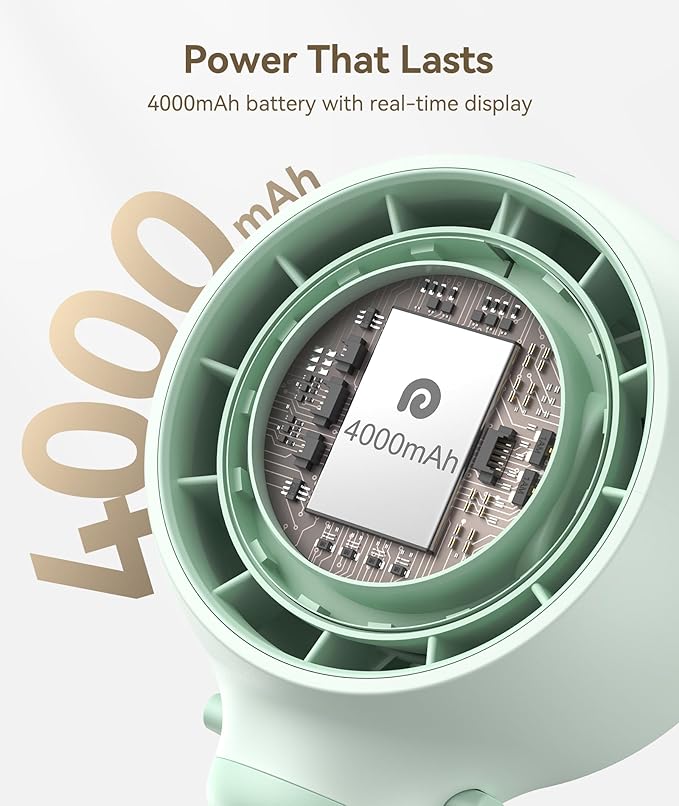 Dreamegg Portable Stroller Fan - 4000mAh Rechargeable Baby Stroller Fan With LED Display, Night Light, Hidden Blade, Detachable 4 Speed 360°Rotate, Handheld Cooling for Crib,Travel, Car Seat(Green)