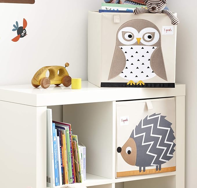 3 Sprouts Toy Storage Organizer: Toy Box Cube Organizer for Playroom, Nursery - Foldable Storage Bin - Owl