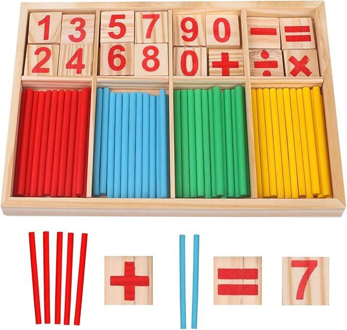 Umbresen Montessori Toys Math Educational Toy - Wooden Intelligence Sticks Number Cards and Counting Rods with Box