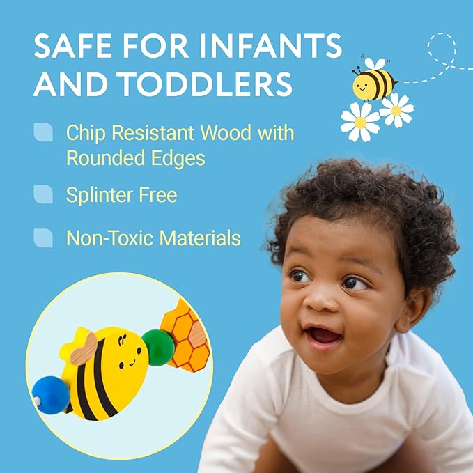 IMPRESA Wooden Baby Arch Toy Attachment Compatible with Baby Bjorn Bouncer - Medium Honey Bee - Bouncer Attachment Bar with Spinning Bee Toys - Stimulates Motor Skills & Hand-Eye Coordination