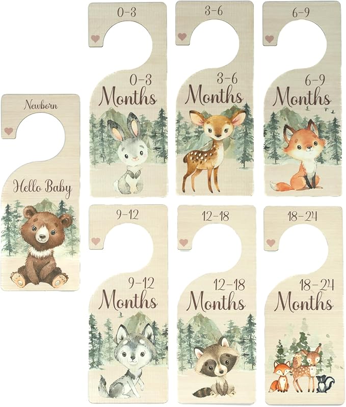 Baby Closet Dividers | Woodland Nursery Decor Closet Dividers for Baby Clothes | Hanging Wooden Baby Clothes Dividers for Closet | NB - 24 Month Baby Closet Size Dividers