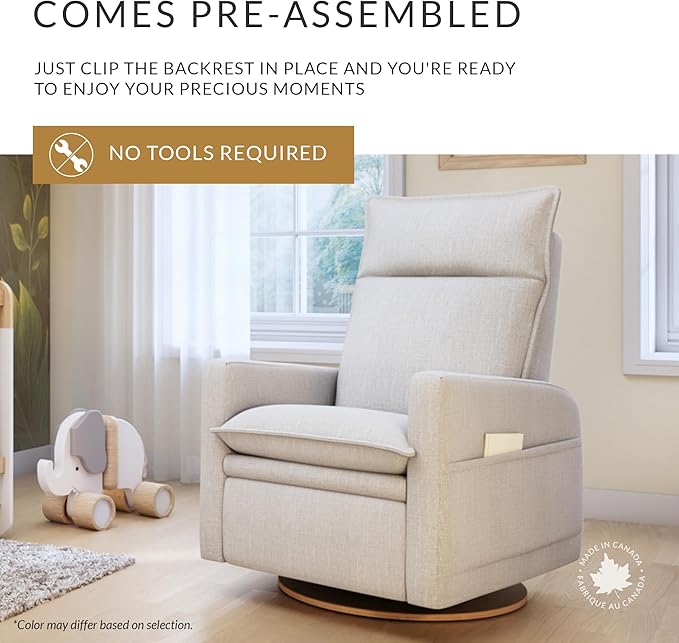 Arya Modern Nursery Glider Recliner Chair – Cozy Nursing Chair with 360° Swivel for New Parents, Gentle Motion, Compact Design, High Back & Low Armrests, Canadian Made (Vanilla/Beyond Sheep Fabric)