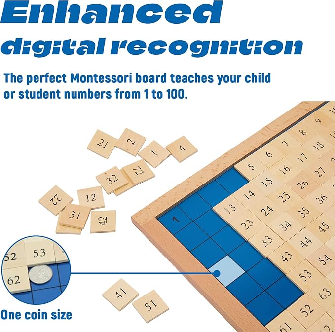 Montessori Toys for 3+ Year Old Hundred Board, Consecutive Counting Numbers 1-100 for Learning & Educational Toy- Math Games Board,Montessori Math Materials for Large Size 13.7" X 13.7 "X 0.4"
