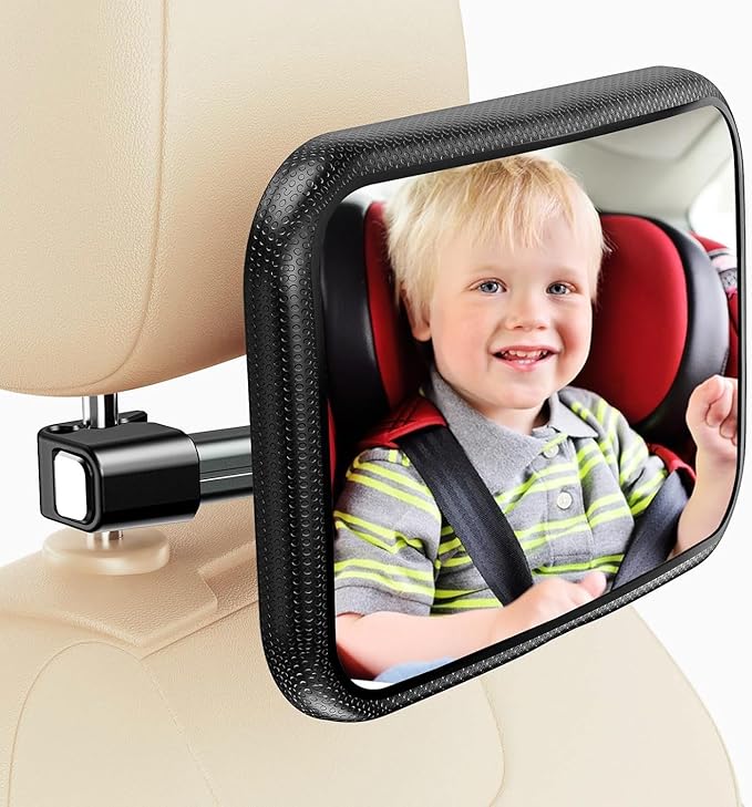 Baby Car Mirror for Rear Facing Seat - Clear View, Upgraded Hook Clip Design, 360 Rotation, Wide Crystal View, Shatterproof Crash Tested and Certified