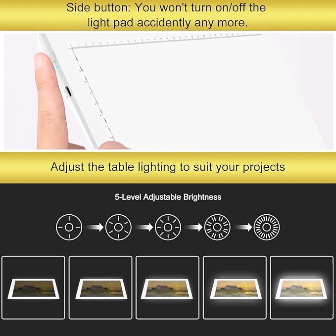A4 Rechargeable LED Tracing Light Box, ELICE Wireless Battery Powered Light Pad Artcraft Lightpad Cordless Light Board for Diamond Painting Drawing Sketching Weeding Vinyl X-ray Viewing (White)