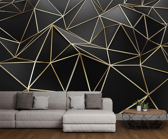 Black Geometric 3D Mural Wallpaper for Bedroom Living Room TV Background Home Decorations(Not Self-Adhesive)