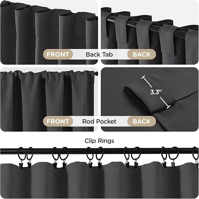 Joydeco Blackout Curtains 96 Inches Long, Thermal Insulated Black Out Curtains 2 Panels Set for Bedroom, Room Darkening Drapes for Living Room Window (W37 x L96 Inch, Dark Grey)