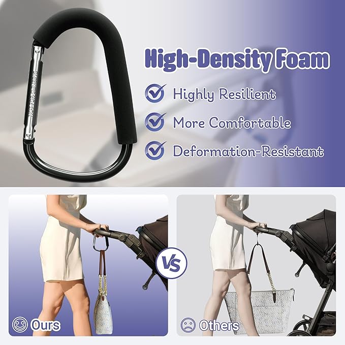 sprookber 6.7 Inch Large Stroller Hooks for Diaper Bags & Purses, Heavy Duty Mommy Hooks for Shopping, Grocery, Backpack – Baby Stroller Accessories, Set of 2 (Black)