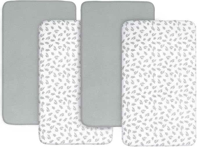 Crib Sheets 4 Pack for Baby Boys & Girls, Neutral Crib Sheet Fitted 52'' x 28'' for Standard Crib & Toddler Mattress, Ultra Soft Material Baby Sheet, Grey Leaf