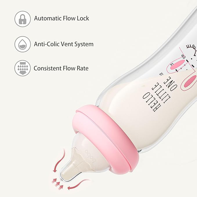 YOHKOH Natural Glass Baby Bottle with Natural Response Nipple, Newborn Anti-Colic Baby Bottles, Wide Neck Mushroom Cap Baby Bottle, Clear (8.8ounce (Pack of 2), Multicolour1)