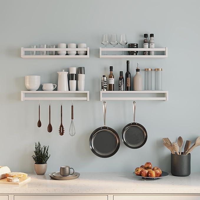 Heimlove Nursery Floating Shelves, White Nursery Book Shelves for Wall, 24 inch Wall Bookshelf for Kids Solid Wood Wall Mounted Shelves for Books,Toys and Decor Storage, Set of 3