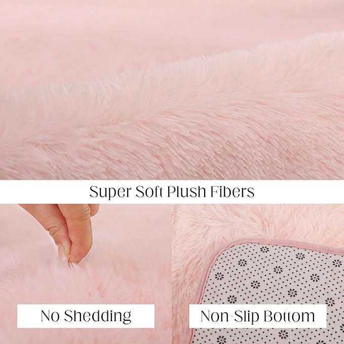 Fluffy Pink Area Rug, 4x6 Shag Rugs for Bedroom, Soft Plush Area Rugs for Living Room, Non-Slip Indoor Carpet for Nursery, Study Room, Playroom, Home Decor