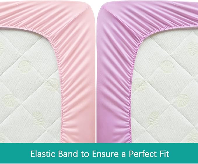 4-Pack Fitted Crib Sheets for Boys and Girls - Breathable, Soft Microfiber Baby Sheets in Pink and Violet