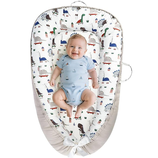 Baby Lounger - Baby Lounger for Newborn 0-24 Months, Breathable and Soft Cotton Cover Baby Nest, Portable Cozy Tummy Time Lounger for Home and Travel, Ideal Baby Essentials & Shower Gifts
