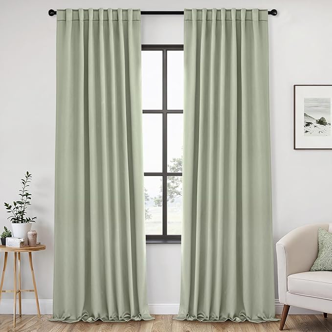 ANRODUO Extra Long Blackout Drapes 108 Inches Length 52 Inch Width Each Panel Sage Greem Room Darkening Light Blocking Window Curtains for Night Shift Worker