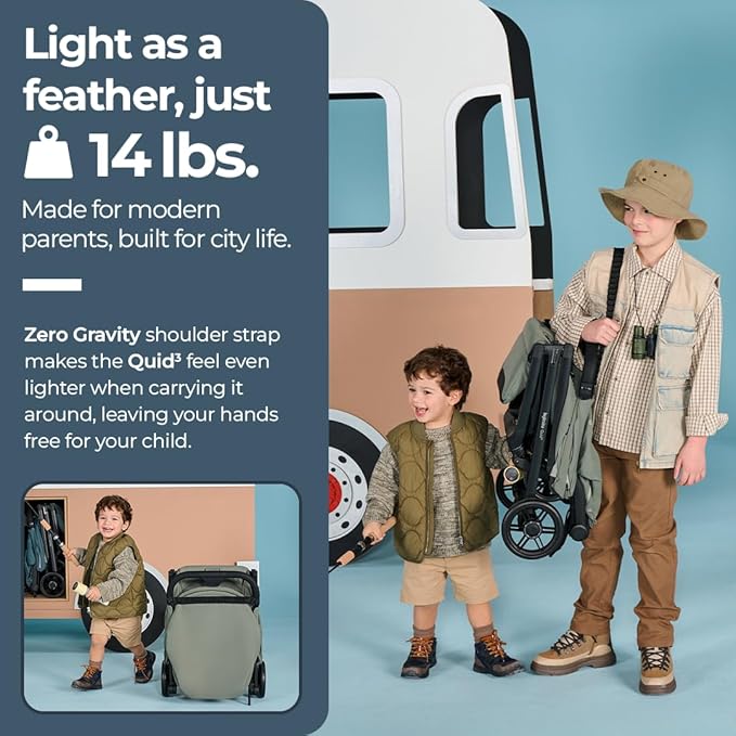 Inglesina Quid³ Stroller, Planet Green - Compact Reclining Travel Stroller for Baby & Toddler 0-55 lbs, One Hand fold, Car seat Compatible, Airplane Overhead, Lightweight, Foldable, XL UPF 50+ Canopy