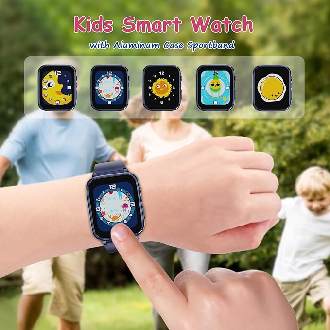 Goodatech 1.69'' Kids Smart Watch 4-12 Years Boys Girls, 26 Puzzle Games,HD Camera,Video Music Player,Pedometer,Flashlight,Alarm Clock,Learn Card,Audio Book,Smartwatch for Children Gifts (Blue)
