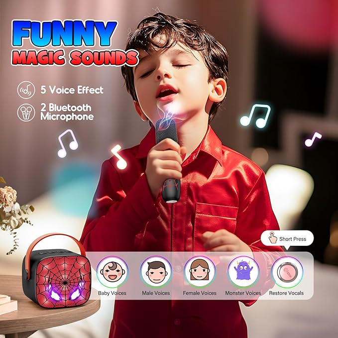 Cool Mini Karaoke Machine Toys: Kids Toys Birthday Gifts Age 3-12+ LED Portable Bluetooth Speaker with 2 Wireless Microphone Gift Toy for 4 5 6 7 8 9 Years Old Girls Boys Kid Adults