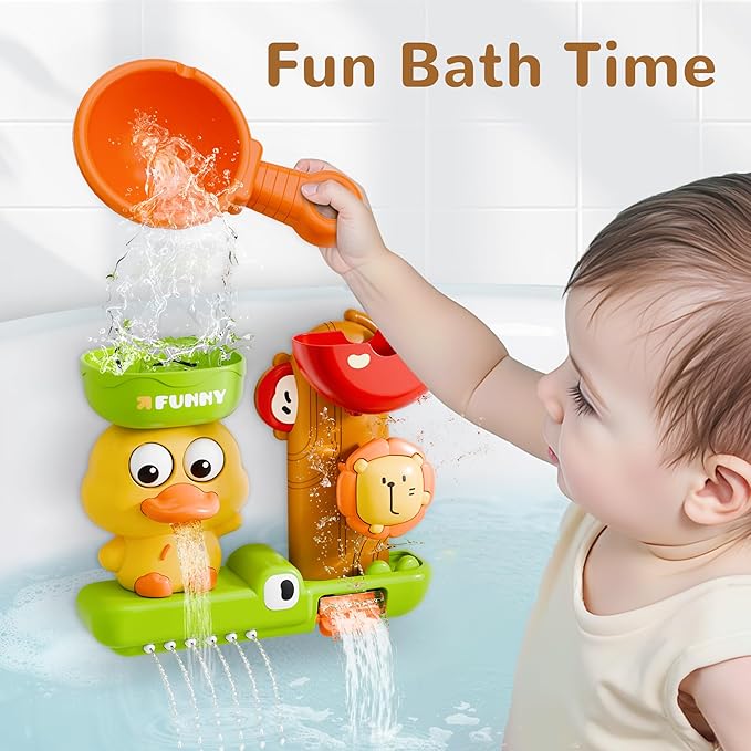 iPlay, iLearn Bath Toys for Toddlers 1-3, Baby Waterfall Bathtub Toy W/ Suction Cup, Kids Bath Tub Shower Playset, Infant Bathtime Fun Summer Pool Birthday Gift 18 24 Month, 2-4, 3-5 Year Old Girl Boy