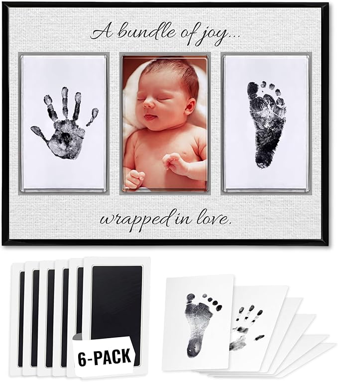Inkless Hand and Footprint Kit, Baby Keepsake Plaque & Baby Shower Gifts - Ideal as Mom To Be Gift, Nursery Picture Frames, Clean Touch Hand and Footprint Kit (Style 2 - Design 4)