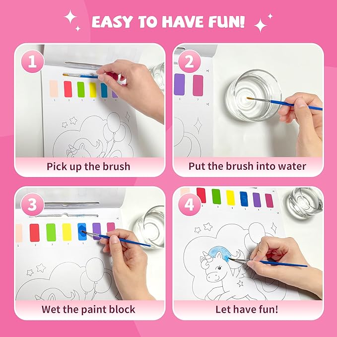 3PCS Paint With Water Books for Kids 20 Page Each,Unicorn Mermaid & Dinosaur Watercolor Paint Book Set for Kid,Toddlers Color Coloring Painting Drawing Set,Mess Free Toys Gifts for Kid Age 3 4 5 6 7 8