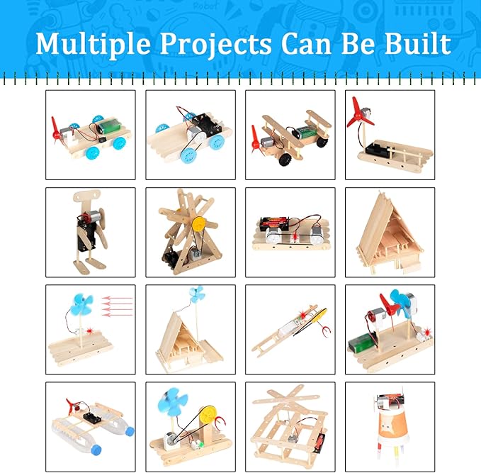 EUDAX 465PCS DC Motor Kit STEM Mini Electric Motor Kit for DIY Science Projects, LED Light Vanes Propeller, AA Battery Holder, Plastic Gears, Electrical Engineering Kit for Education Projects