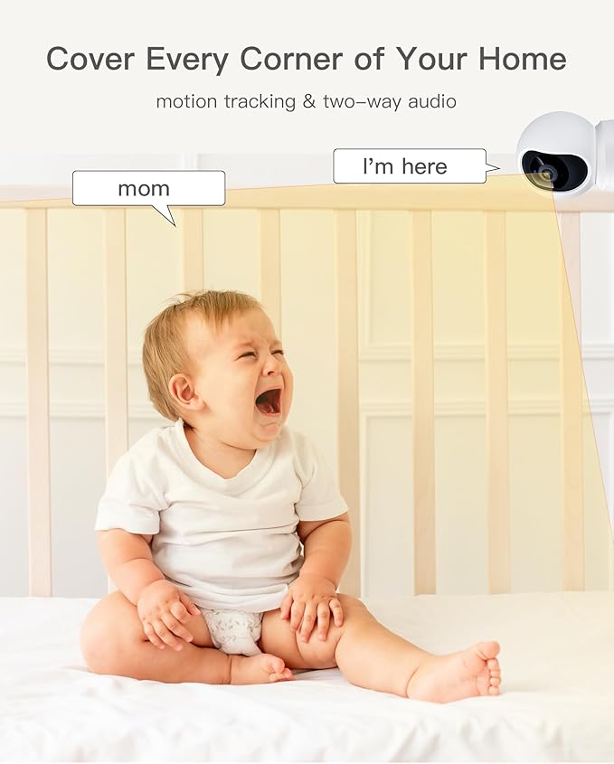 ARENTI B2, 360° View Baby Camera for Pet/Nanny, 2.4g WiFi Only, Temperature Sensor, Sound & Motion Detection, 2 Way Audio, Night Vision, Works Screen2-No Light