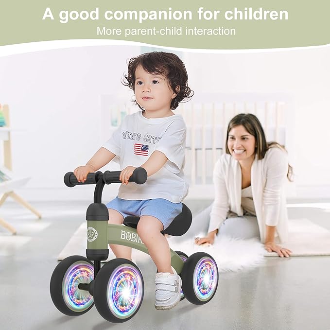 Baby Balance Bike Toys for 12-36 Months Kids Toy Boy and Girls Gifts Toddler Best First Birthday Gift Children Walker No Pedal Infant 4 Wheels Bicycle (Colorful, Deep Green-Light)