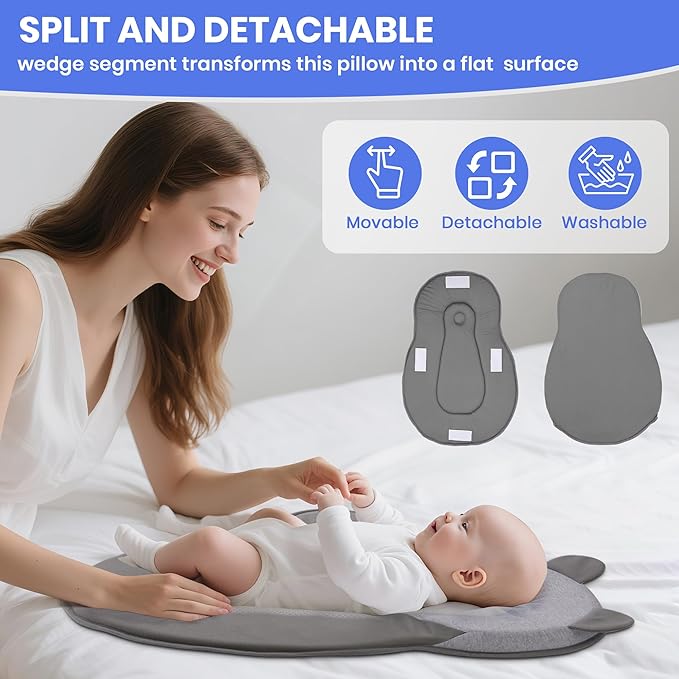 Baby Feeding Pillow, Anti Overflow Feeding Pillow for Reducing Spit-Up, Safety Nursing Pillow, Baby Lounger Reflux Wedge Breastfeeding, Removable top and Bottom