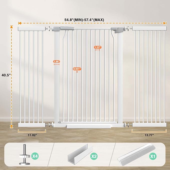 Frail 40.5" Extra Tall Baby & Pet Gate, 54.8"-57.4" Wide, White