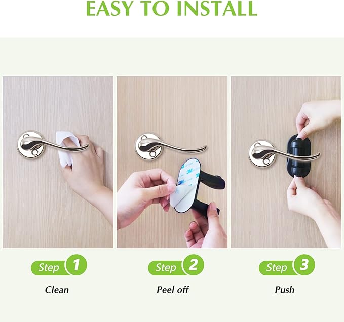 Child Proof Door Lever Lock, 2 Pack Door Locks for Kids Safety, Door Knob Child Proof, Baby Proofing, 3M Adhesive, Door Handle Child Proof, Baby Safety Locks for Toddlers (Black)