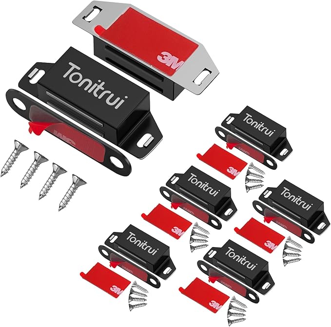 Cabinet Door Magnet, Flat Bottom Cabinet Magnetic Catch with Adhesive, Easy to Install,Only Takes 1 Minute,35lb Magnetic Cabinet Door Drawer Latch(Black, 6Pack)