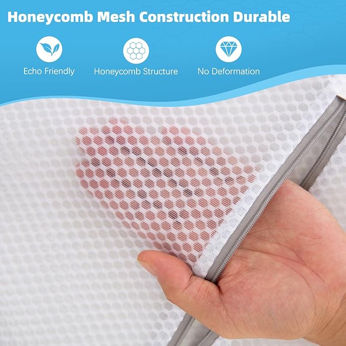 6-Pack Honeycomb Mesh Laundry Bags for Delicates - 12x16 Inches Medium Washing Bags for Bras, Lingerie, Socks, Baby Clothes - Gentle Wash Protection with Zipper Closure (6 Medium)