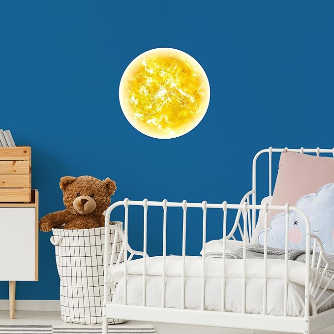 Glow in The Dark Sun for Ceiling, Luminous Planet Wall Sticker, Kids Bedroom Wall Decal, Sticky Fluorescence Sun, Gift for Boys and Girls (Blue)
