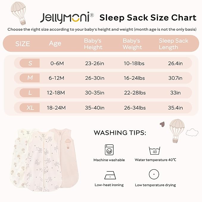 JELLYMONI Baby Sleep Sack 12-18 Months Wearable Blanket for Baby, 100% Cotton 3 Pack Infant Toddler Sleeping Sack Lightweight Soft 2-Way Zipper Sleepsack