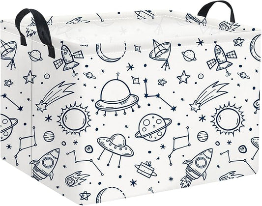 HIYAGON Rectangular Space Basket for Boys Kids Baby Storage Basket Storage Bin Organizer Box Room Decor(Spaceships)