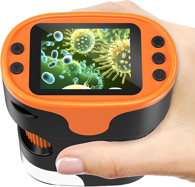 1000X Handheld Microscope for Kids 4K 2.0" Screen Rechargeable Mini Pocket Digital Microscopes w/Slides Kit Portable Edu Gift Age 4-6 8-12 Children Students