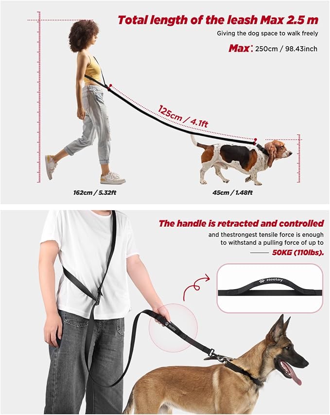Hands Free Dog Leash, 8.2ft Multifunctional Crossbody Rope with Explosion-Proof Handle and Adjustable Training Hands Free Leash for Medium Dog