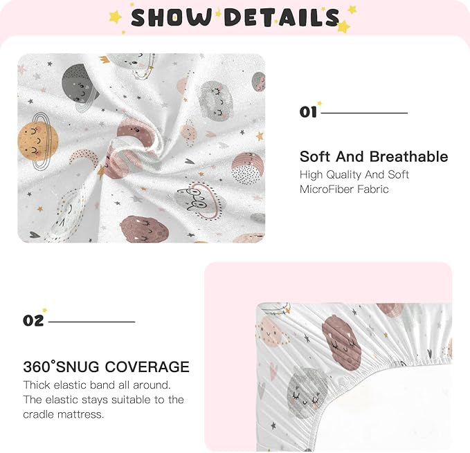 Galaxy Space Planets Crib Sheets for Boys and Girls, Fitted Baby Crib Sheets Soft and Breathable Mini Crib Sheets 39 X 27 X Inches